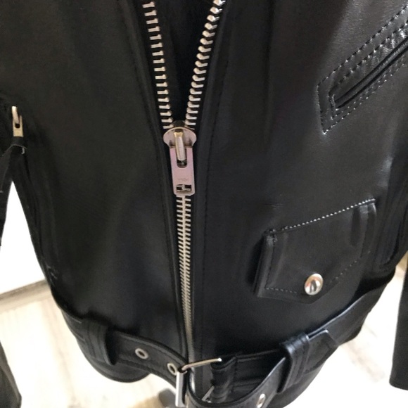 Shaf Black Motorcycle Biker Leather Jacket Men’s Size 42 NWOT Belted - Picture 10 of 14